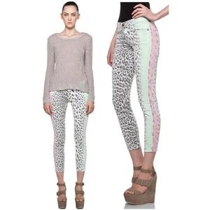 Current/elliott The Stiletto Multi Airbrush Animal Print Jeans Size 28